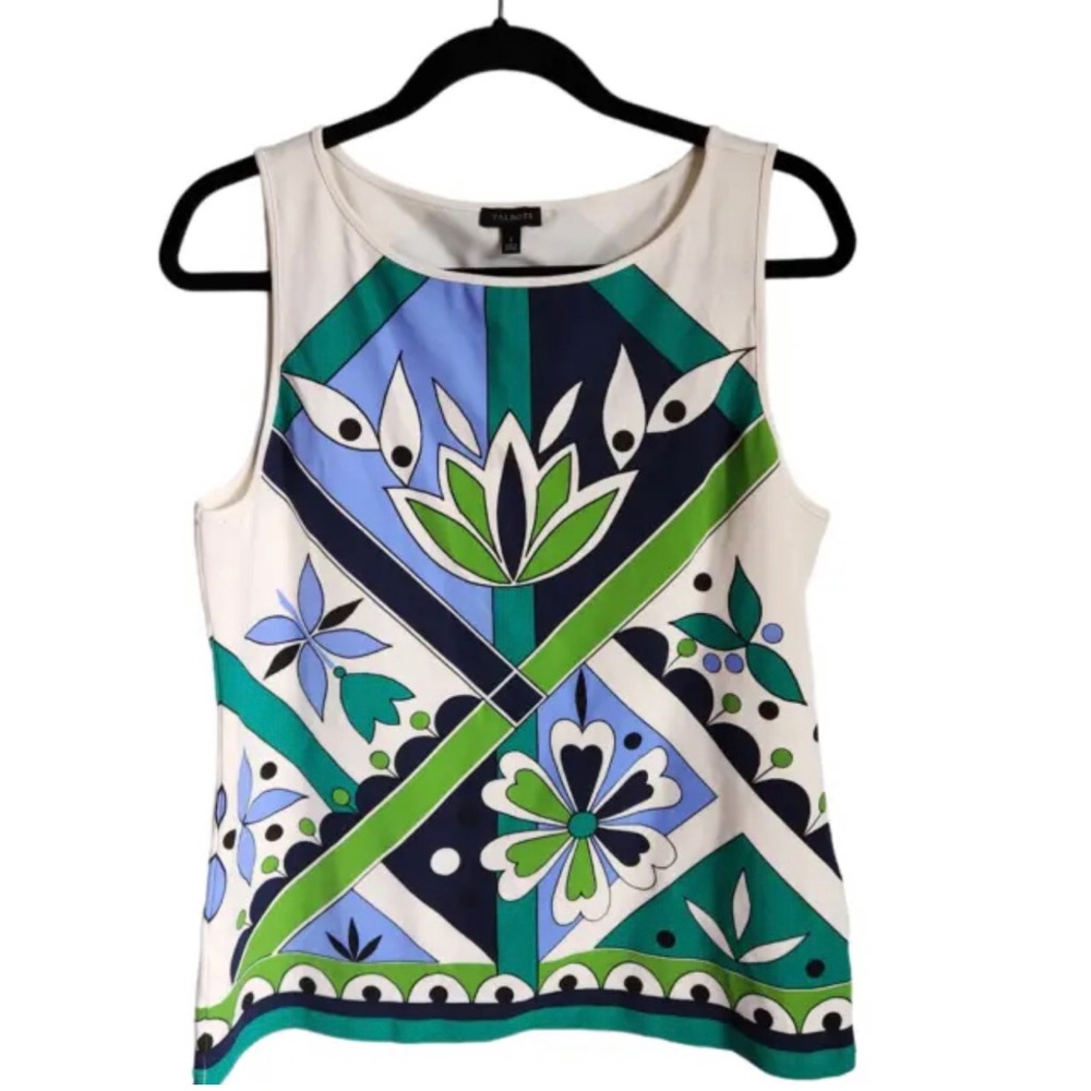 Talbots Grn/Blu/White Floral Pattern Sleeveless Tank